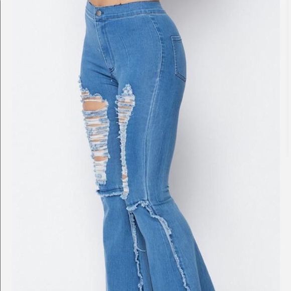 Denim - DISTRESSED High Rise Flare Leg Jeans Size S